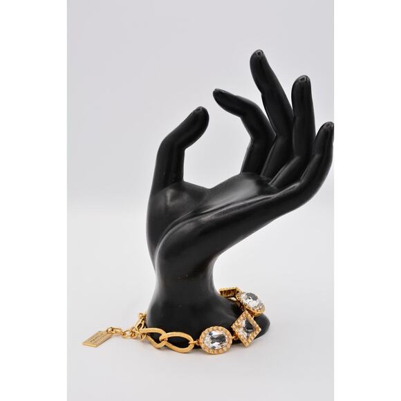 My Flat In London Jan Haedrich Bracelet Crystal Open Bezel Gold Signed BinAW - Picture 7 of 12